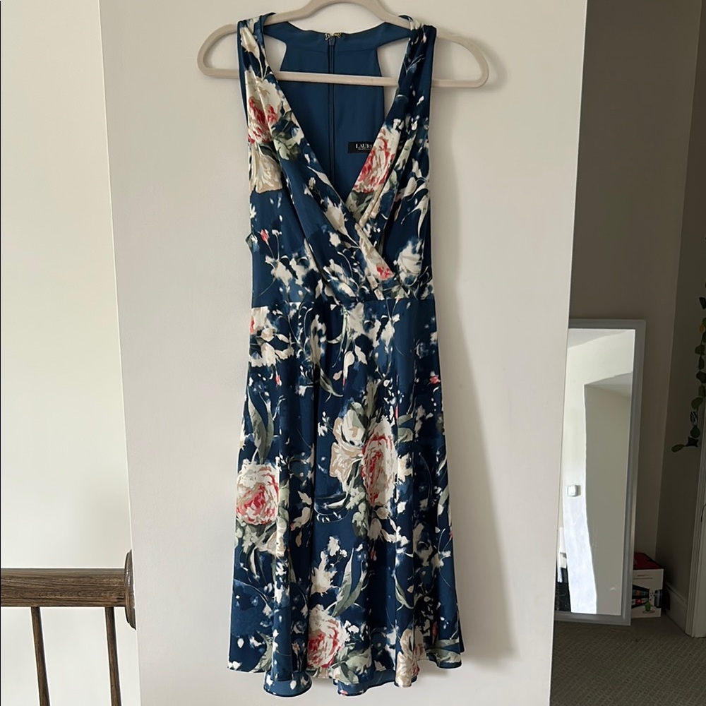 Floral Sleeveless Dress in Blue Cream and Pink